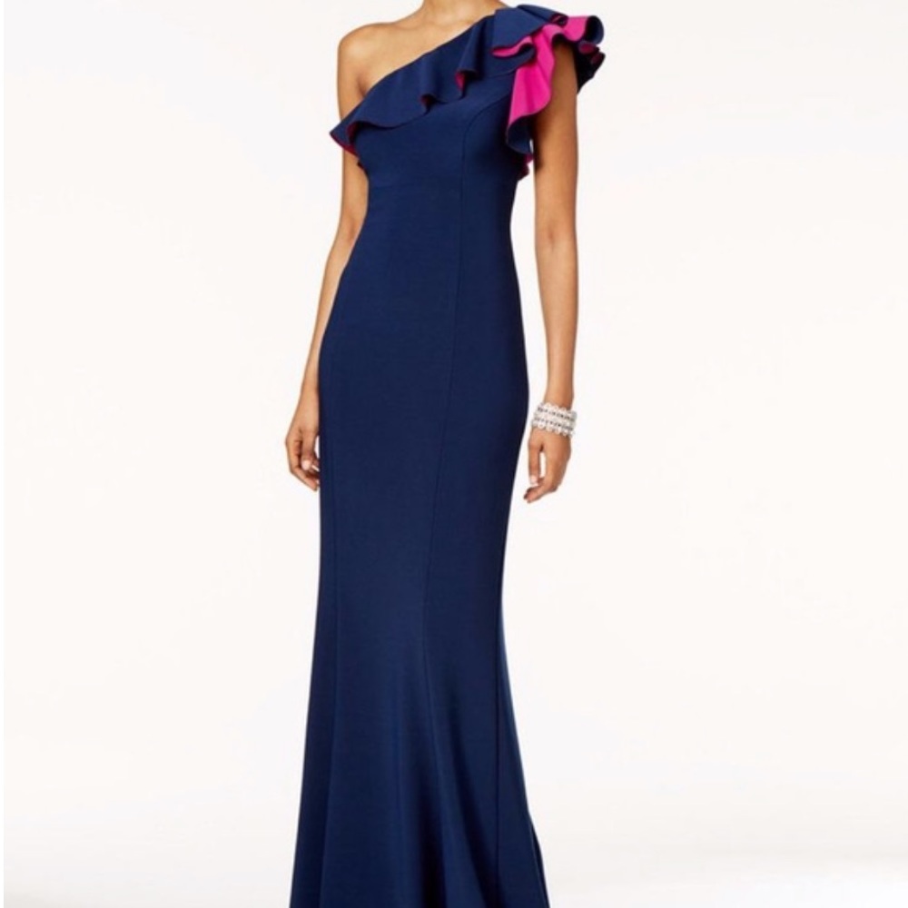 Bloomingdales XSCAPE Elegant Royal Blue/Fuschia Maxi Gown Dress Size 2